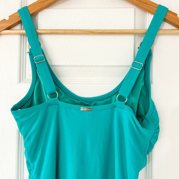 Calvin Klein Scoop Neck Textured One Piece Swimsuit Aqua Blue Size 6 EUC - Picture 5 of 7